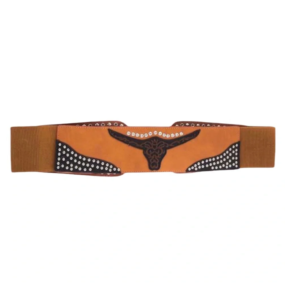 Camel Genuine Leather Western Statement Belt